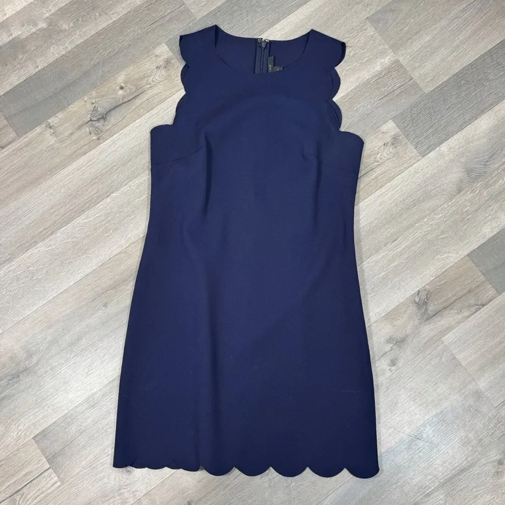 J. Crew Scallop Edge Shift‎ Dress Navy Blue 2 Nautical Preppy Mini Sleeveless